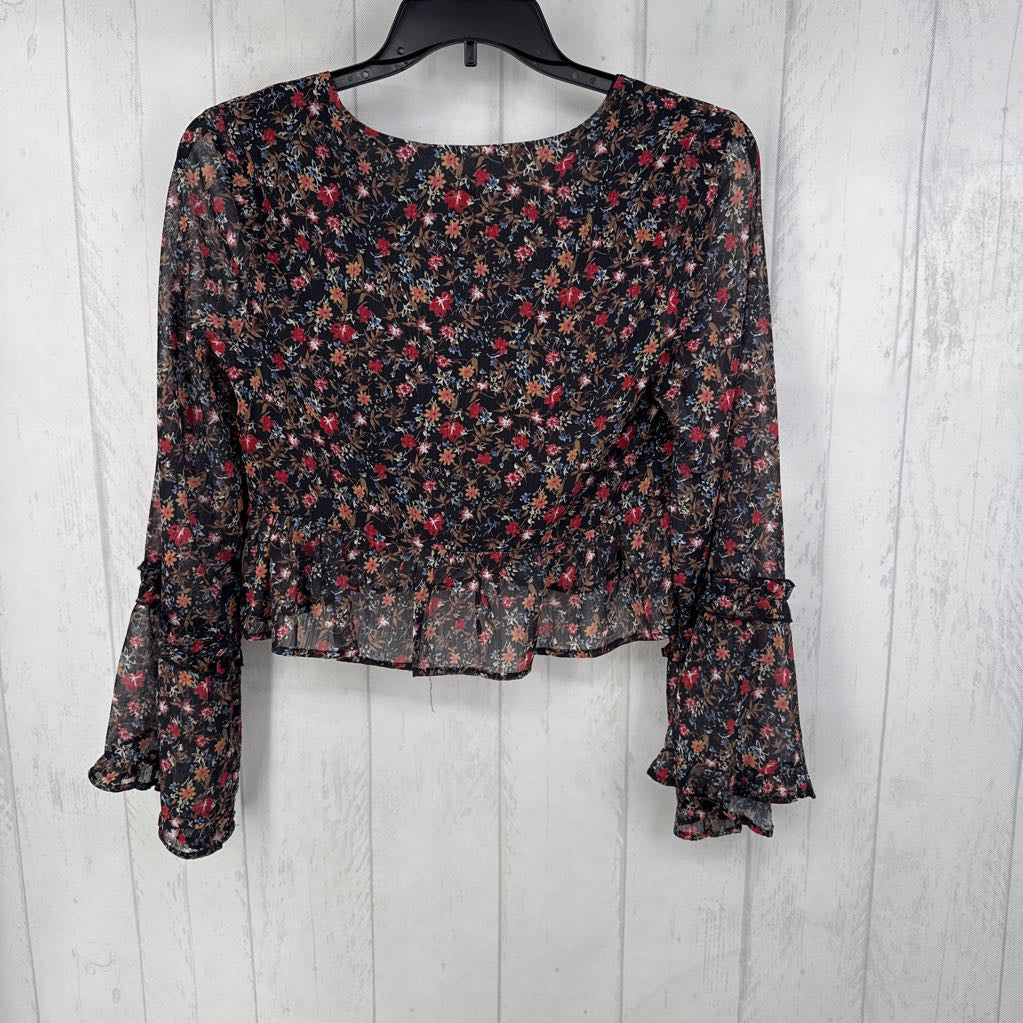 M flo print ruched l/s cropped top