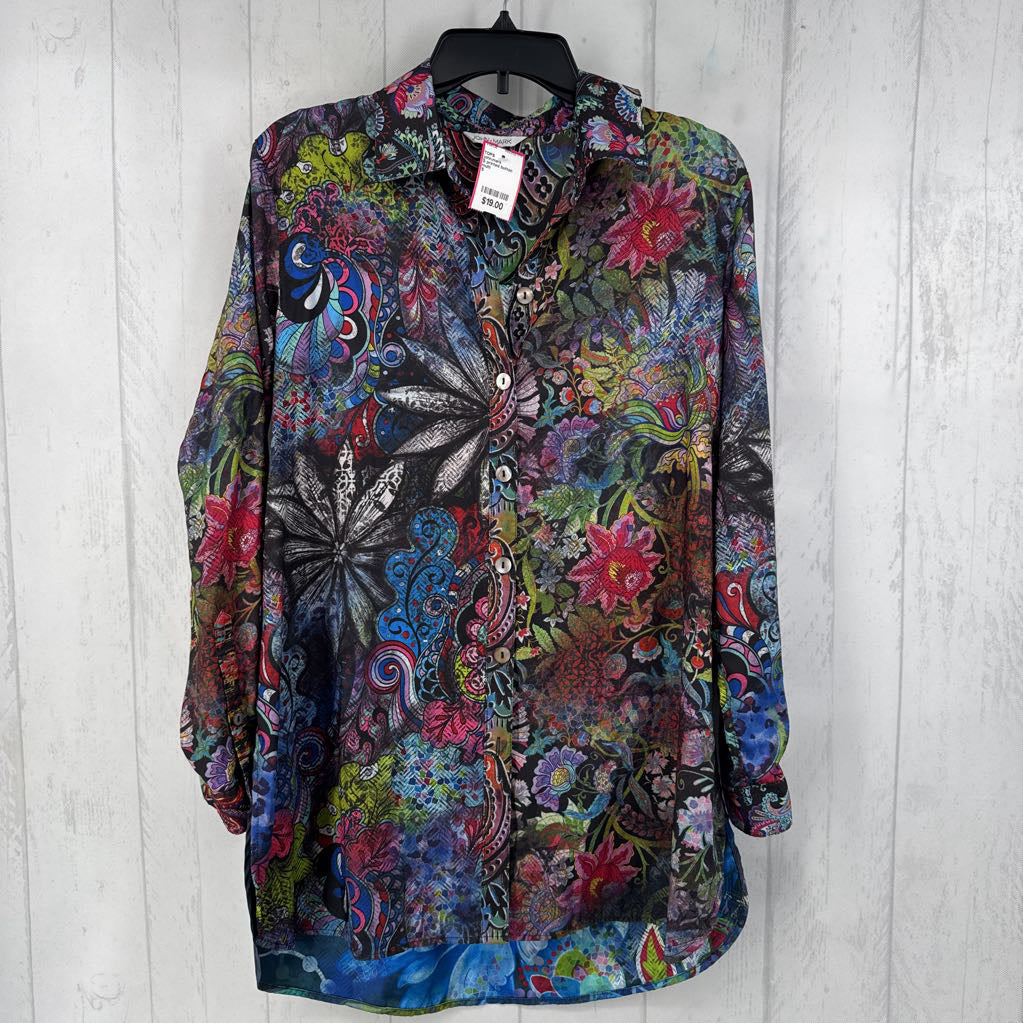 S printed button down l/s top