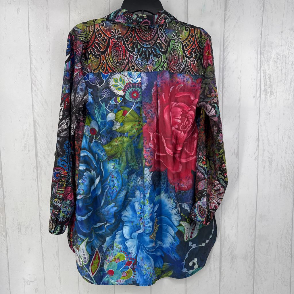 S printed button down l/s top