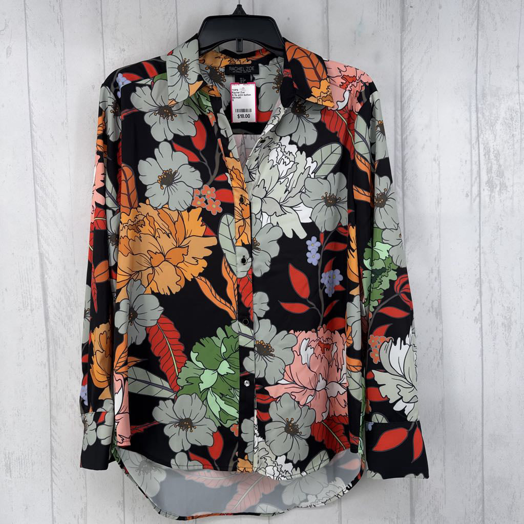 S flo print button down l/s top