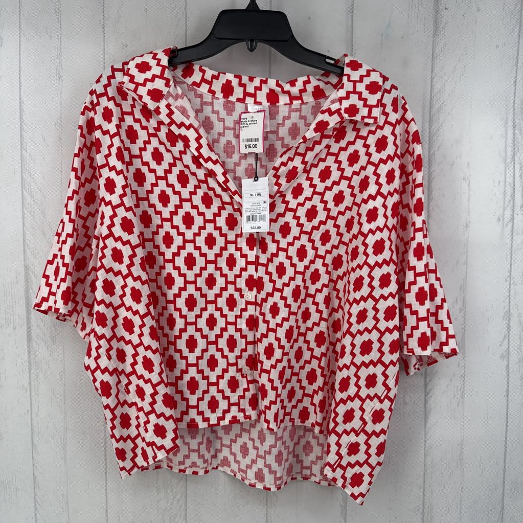 R22 XL printed button down s/s top