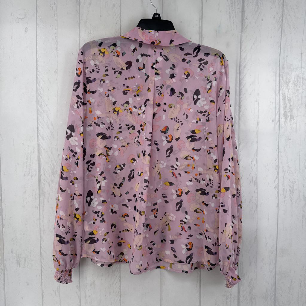 L animal print v-neck l/s top