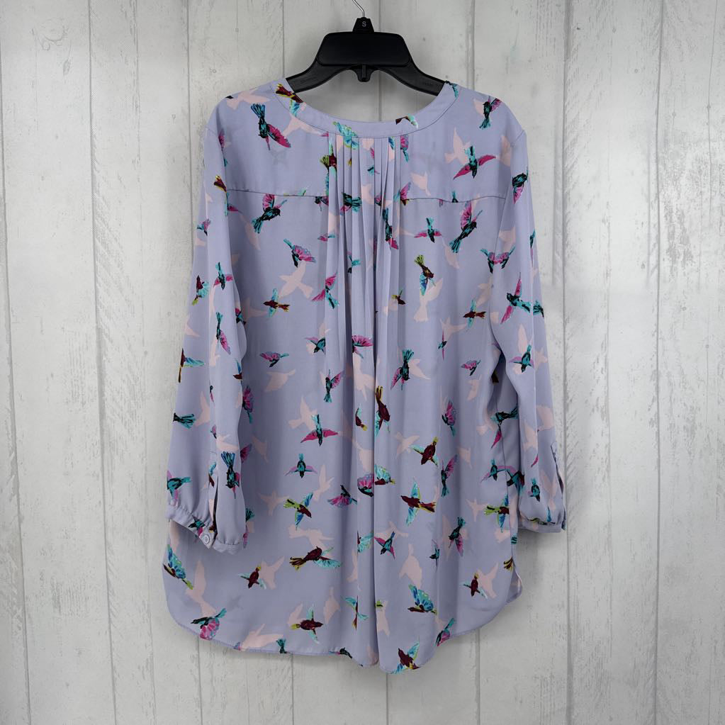 L bird print 1/2 button down l/s top