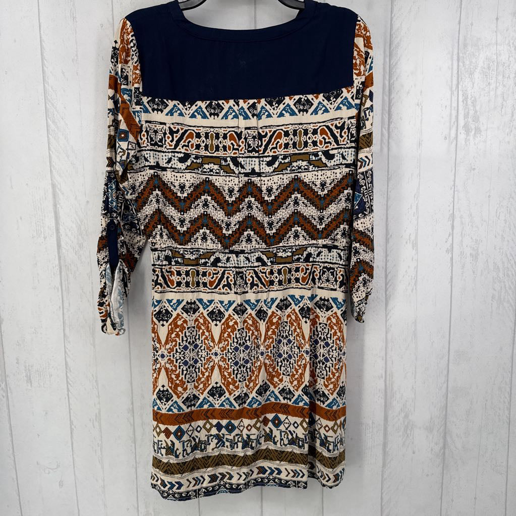 M printed drawstring waist tab slv dress