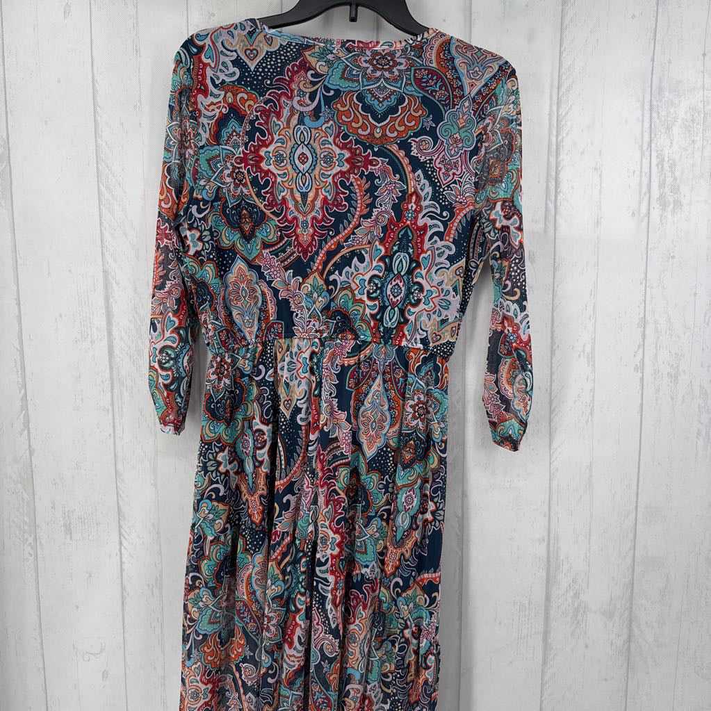 M elbow slv paisley/flo print dress