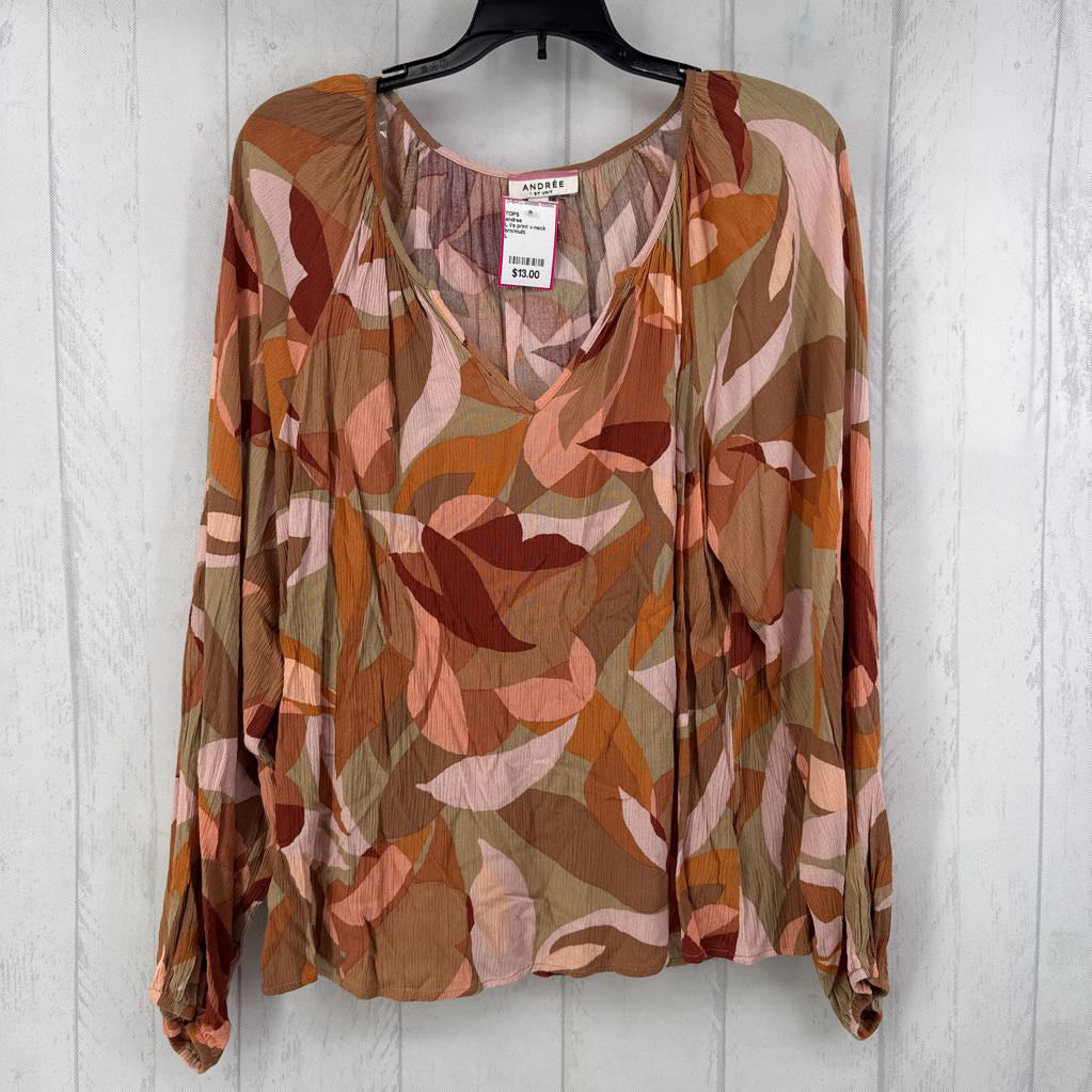 L l/s print v-neck top