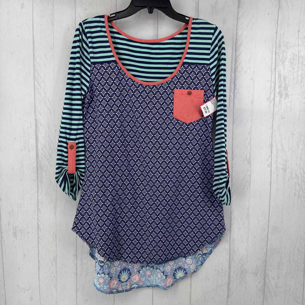 M mixed print scoop neck hi-lo top