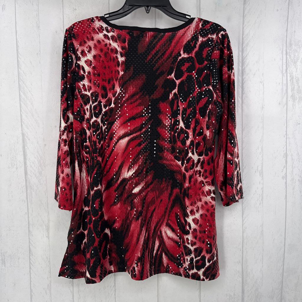 S animal print v-neck 3/4 slv top