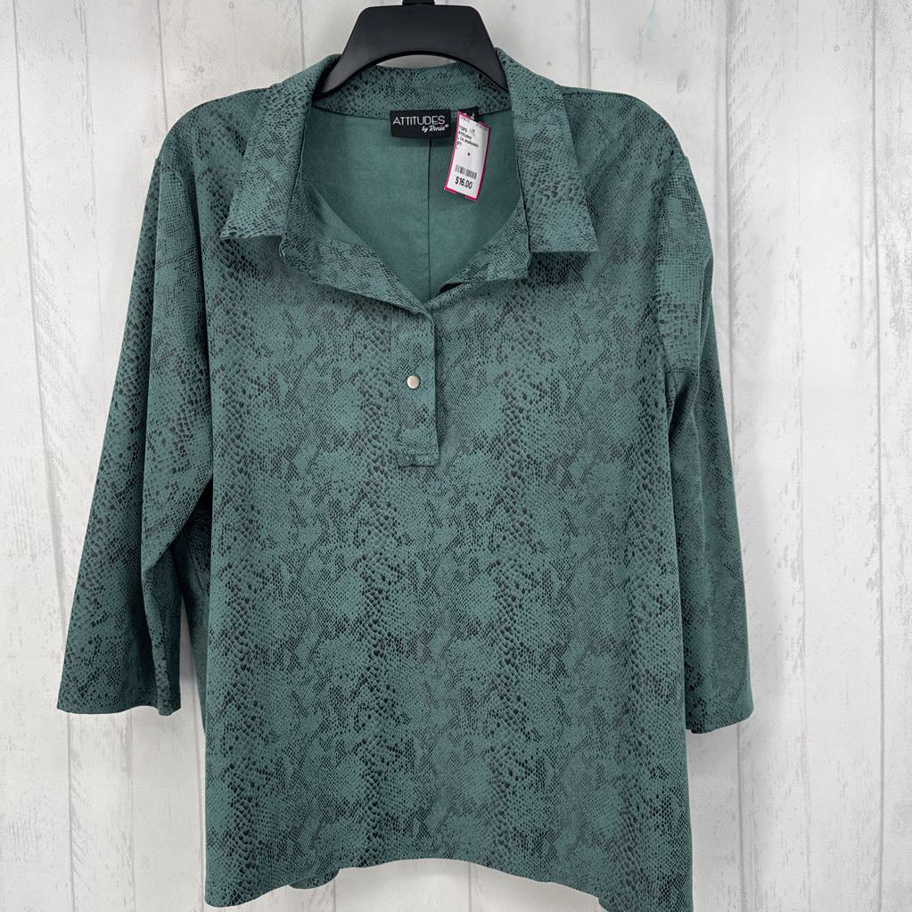 L l/s snakeskin print half button top