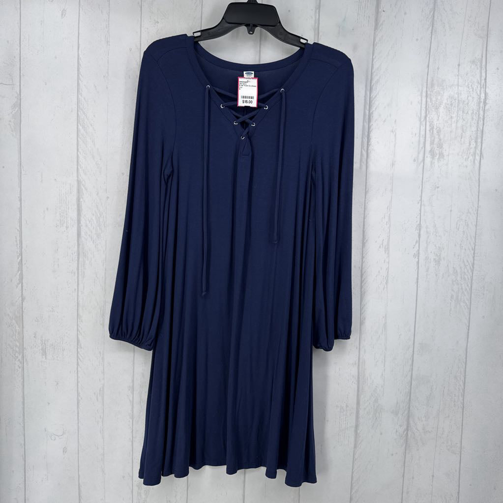 S tie front l/s dress