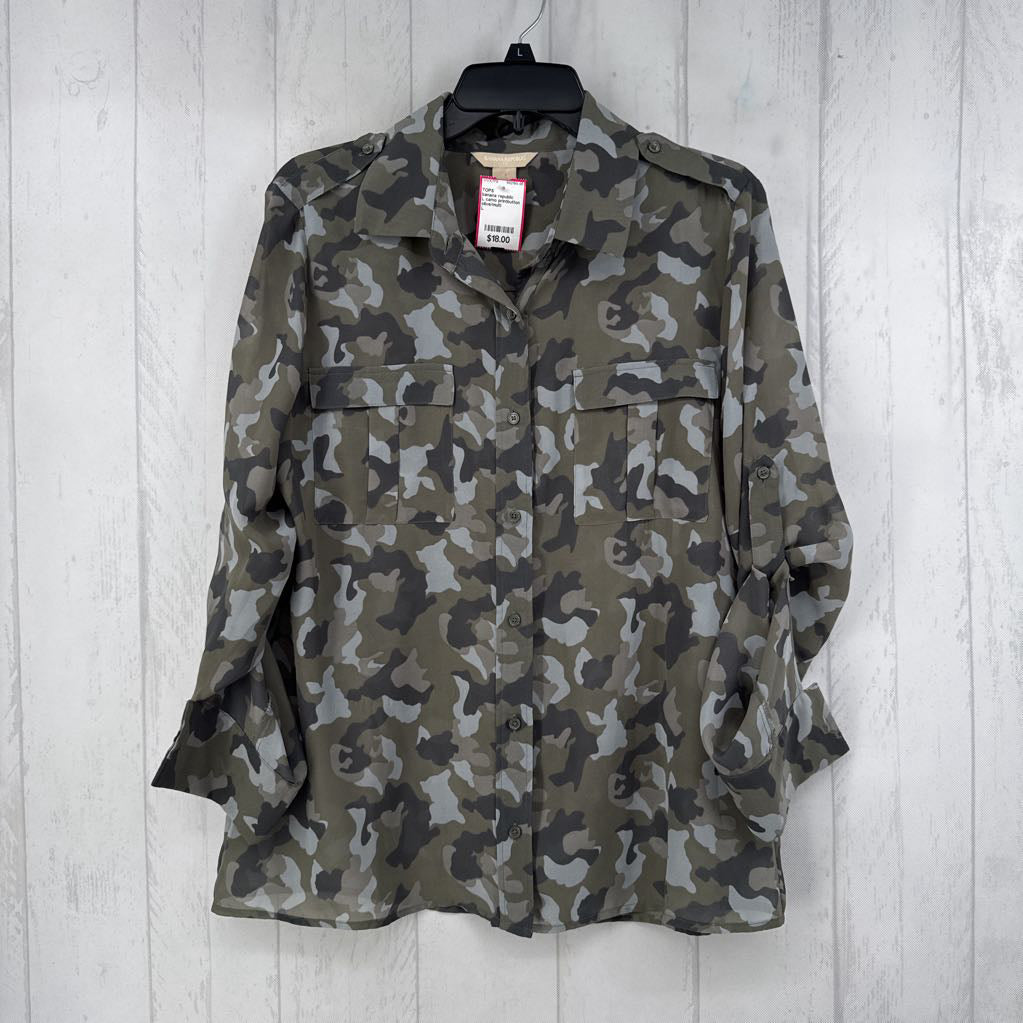 L camo printbutton down l/s top