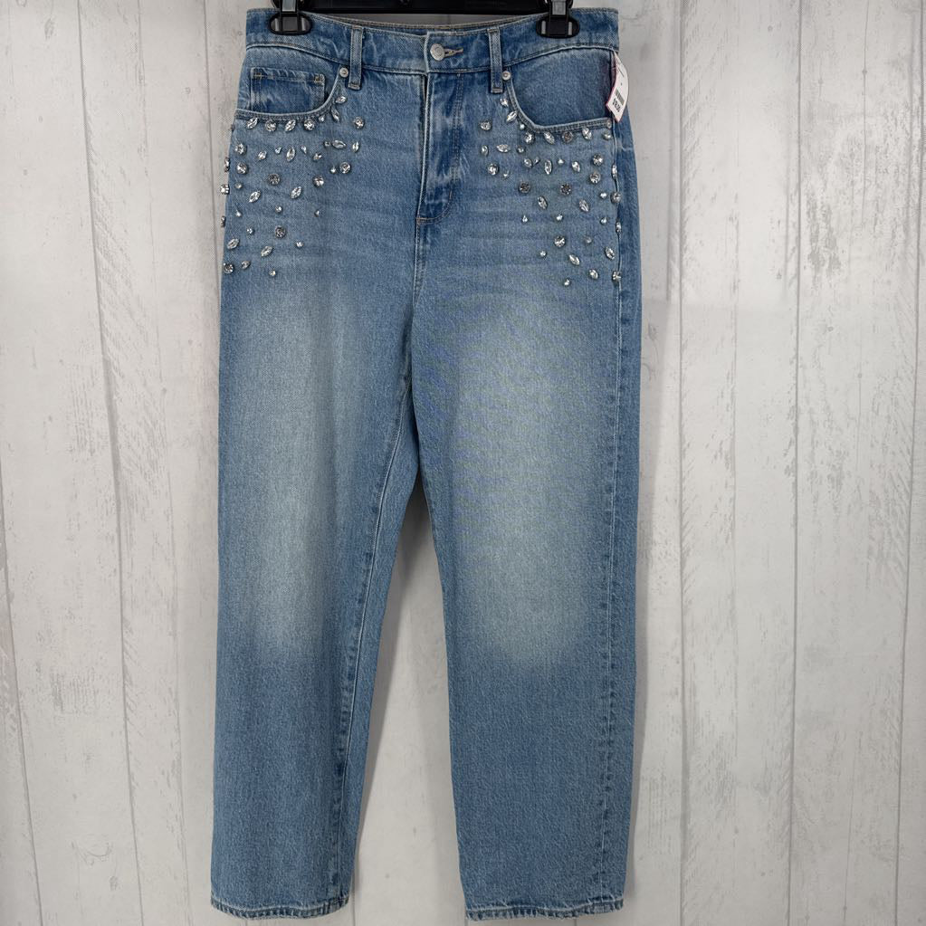 4 rhinestone embelished straight leg jean