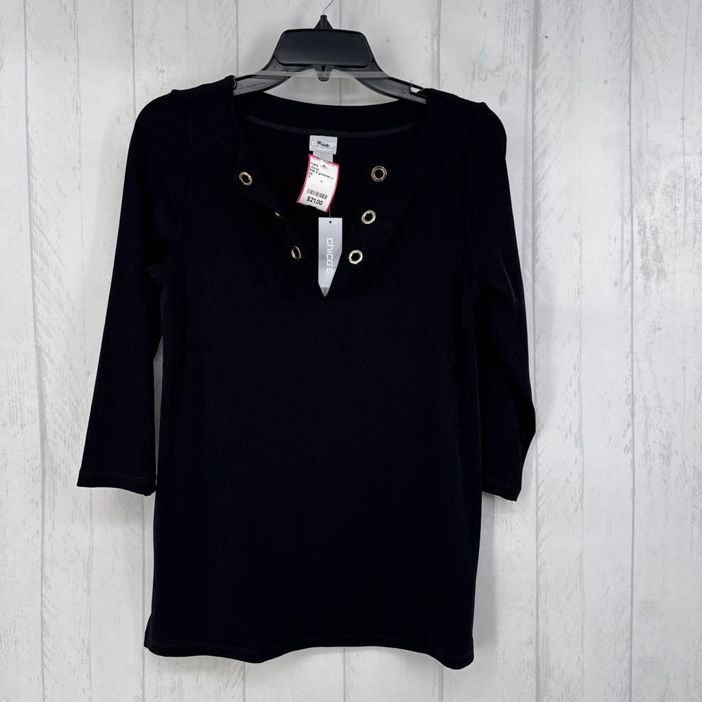 R89 S grommet v-neck 3/4 slv top