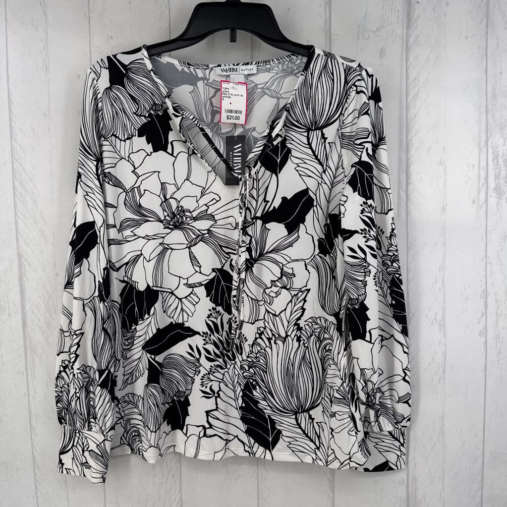 R54 S flo print tie front l/s top