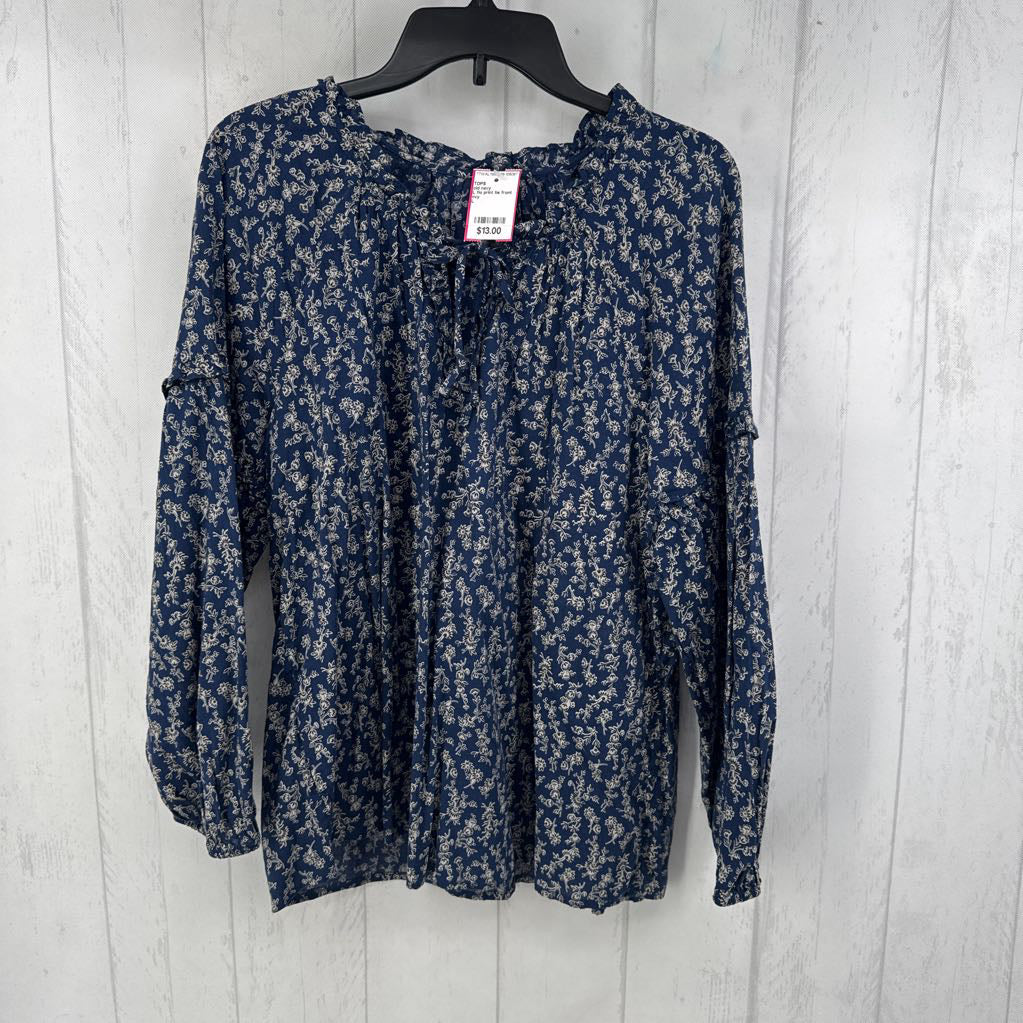 L flo print tie front l/s top