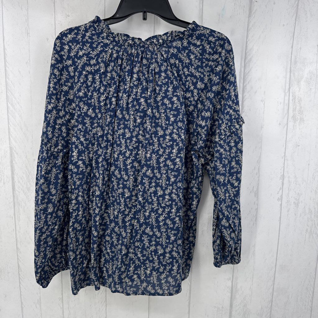 L flo print tie front l/s top