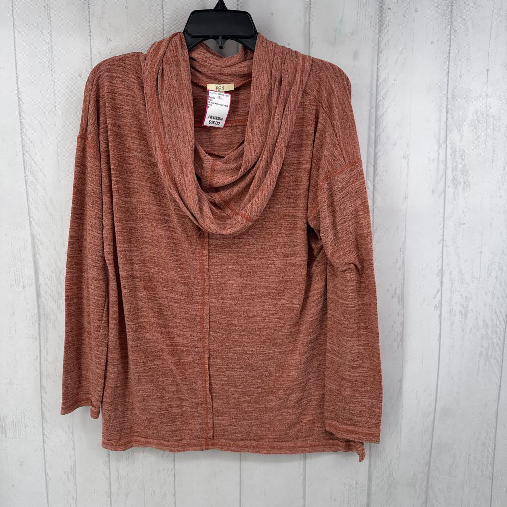 S marled cowl neck l/s top