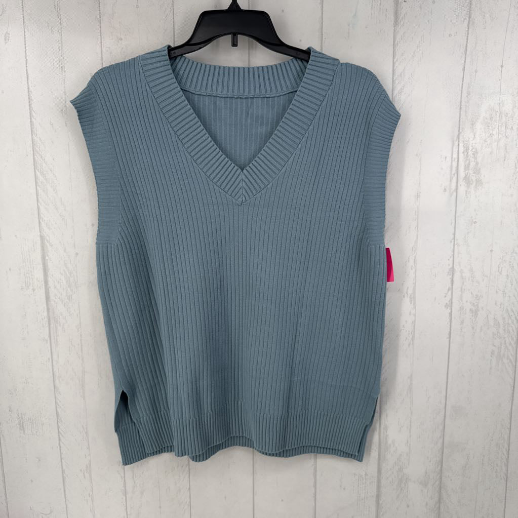 XL ribbed v-neck cap slv top