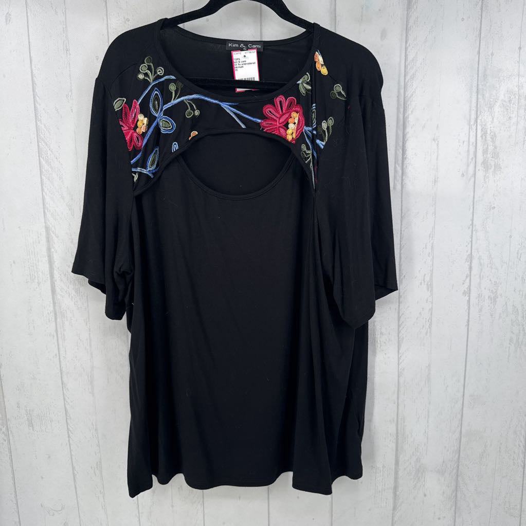 3X flo embroidered cutout s/s top