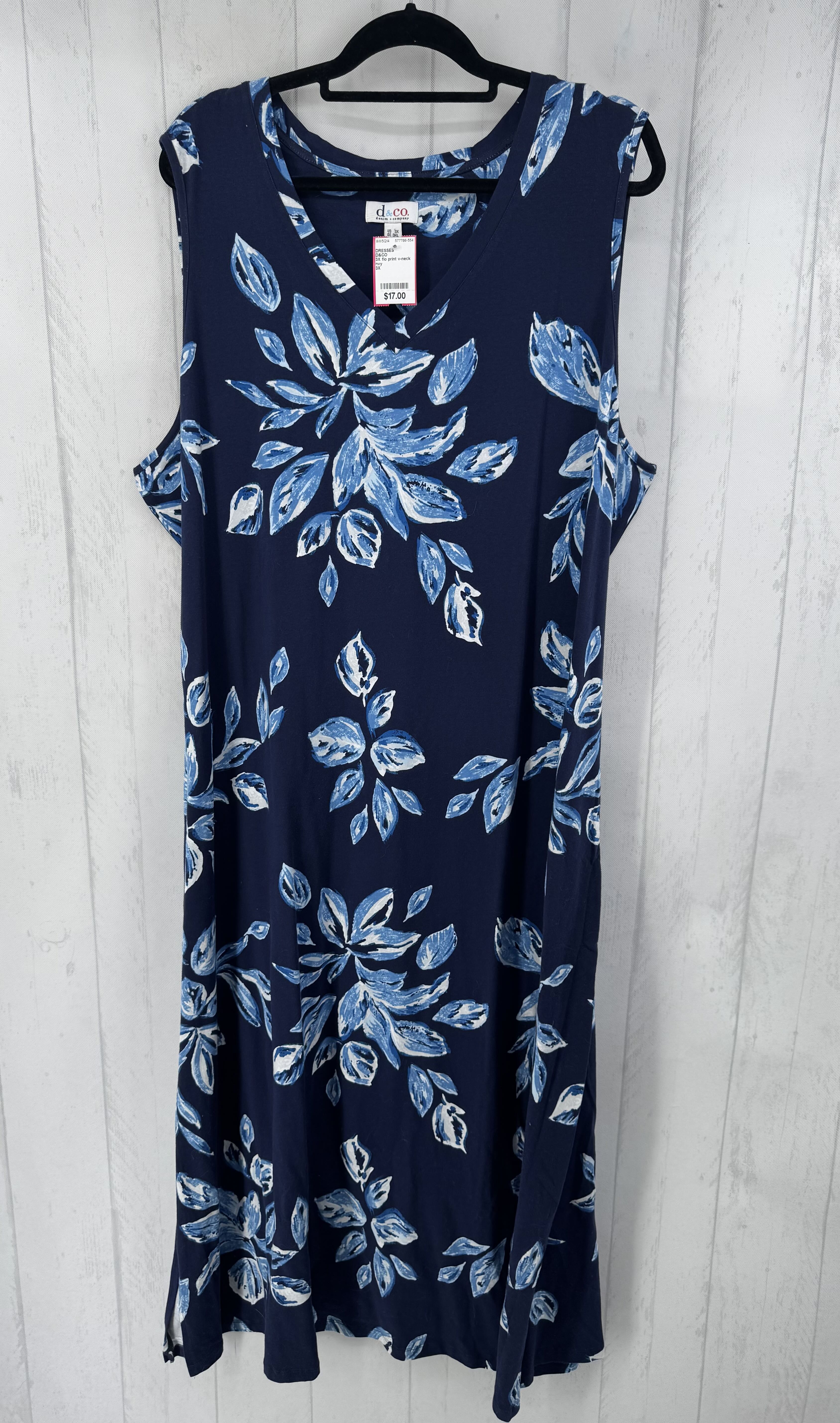3X flo print v-neck slvls dress