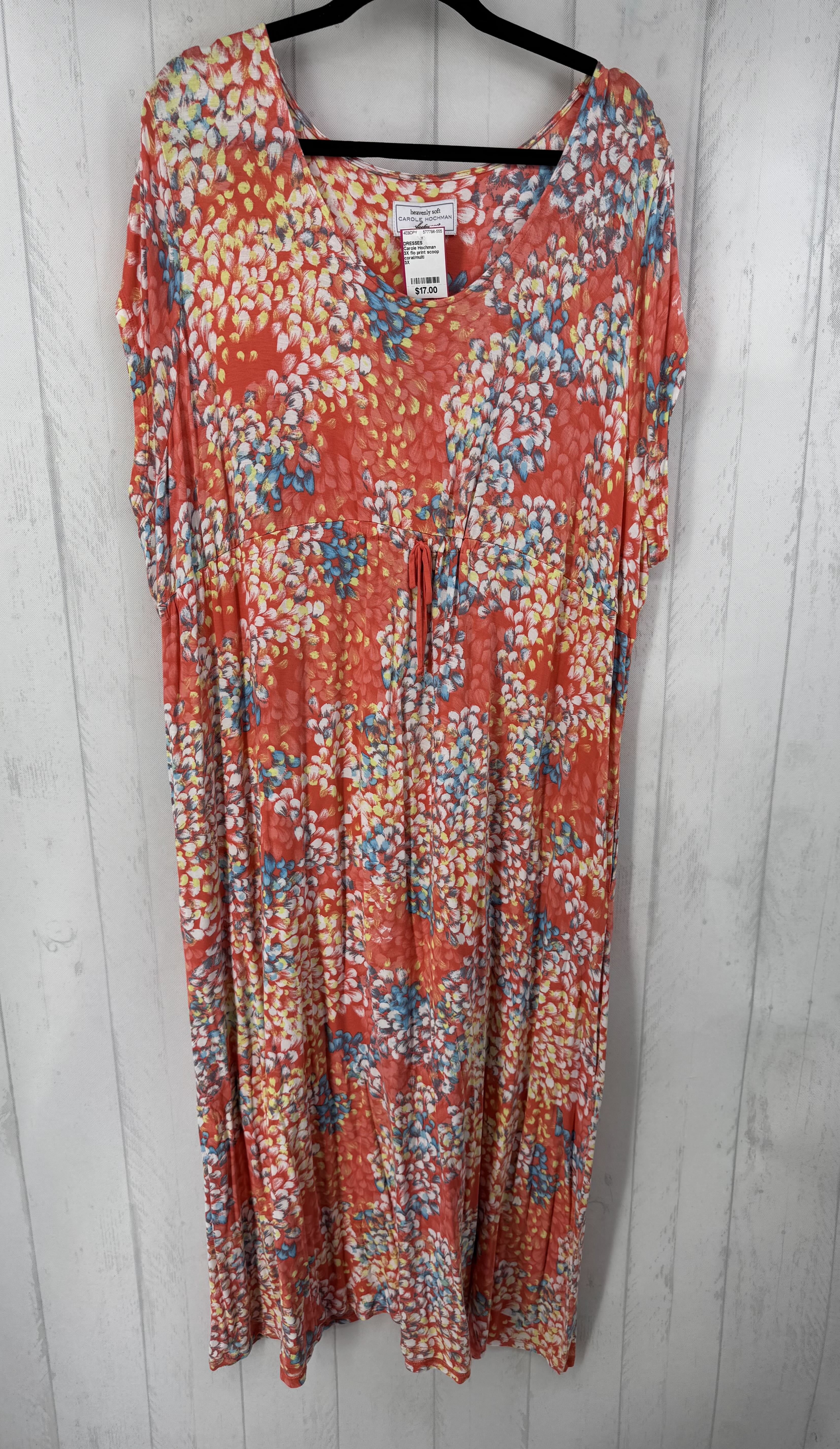 3X flo print scoop neck slvls dress