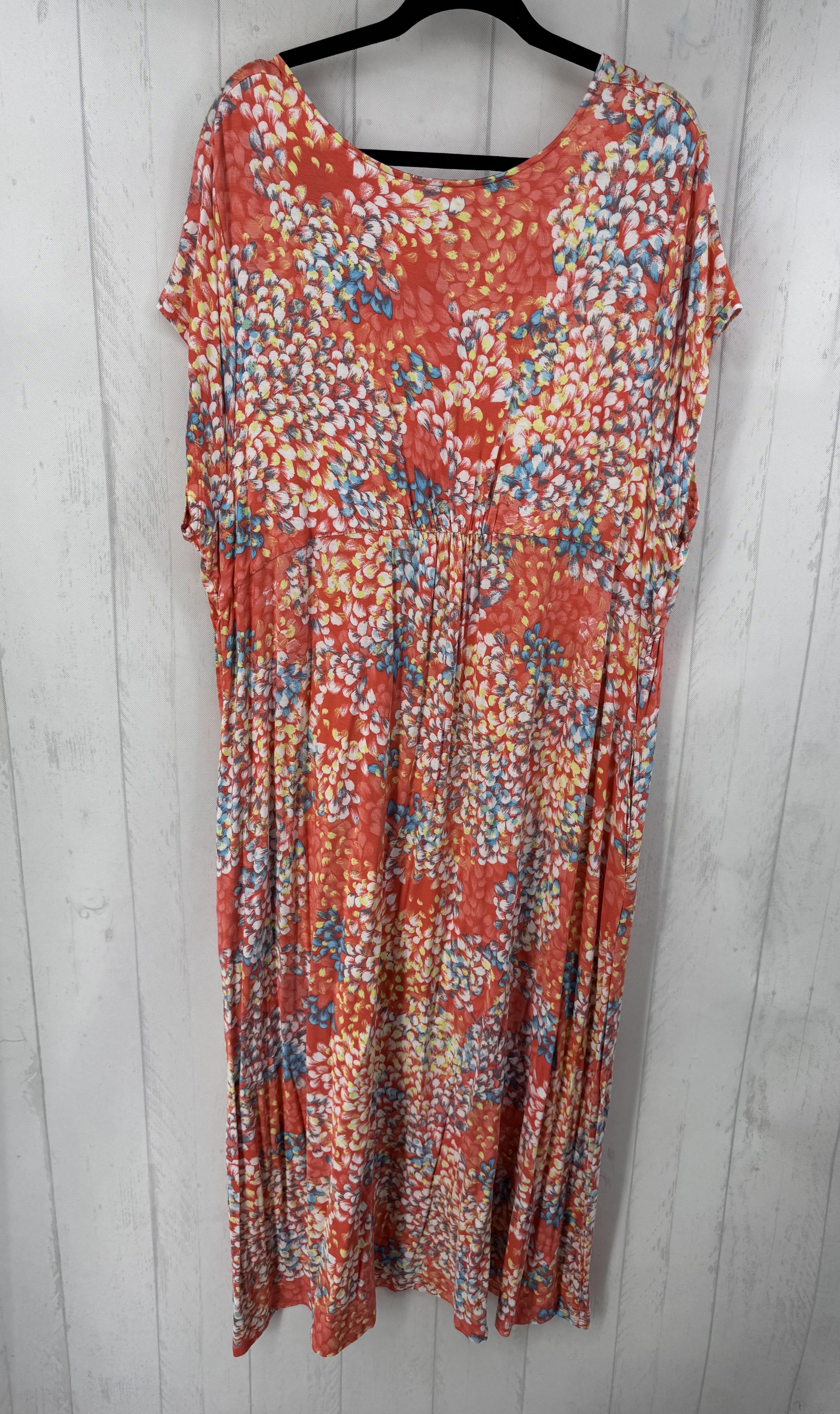 3X flo print scoop neck slvls dress