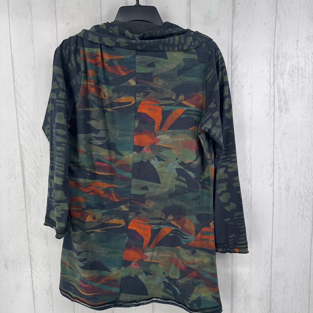 M l/s print cowl neck top