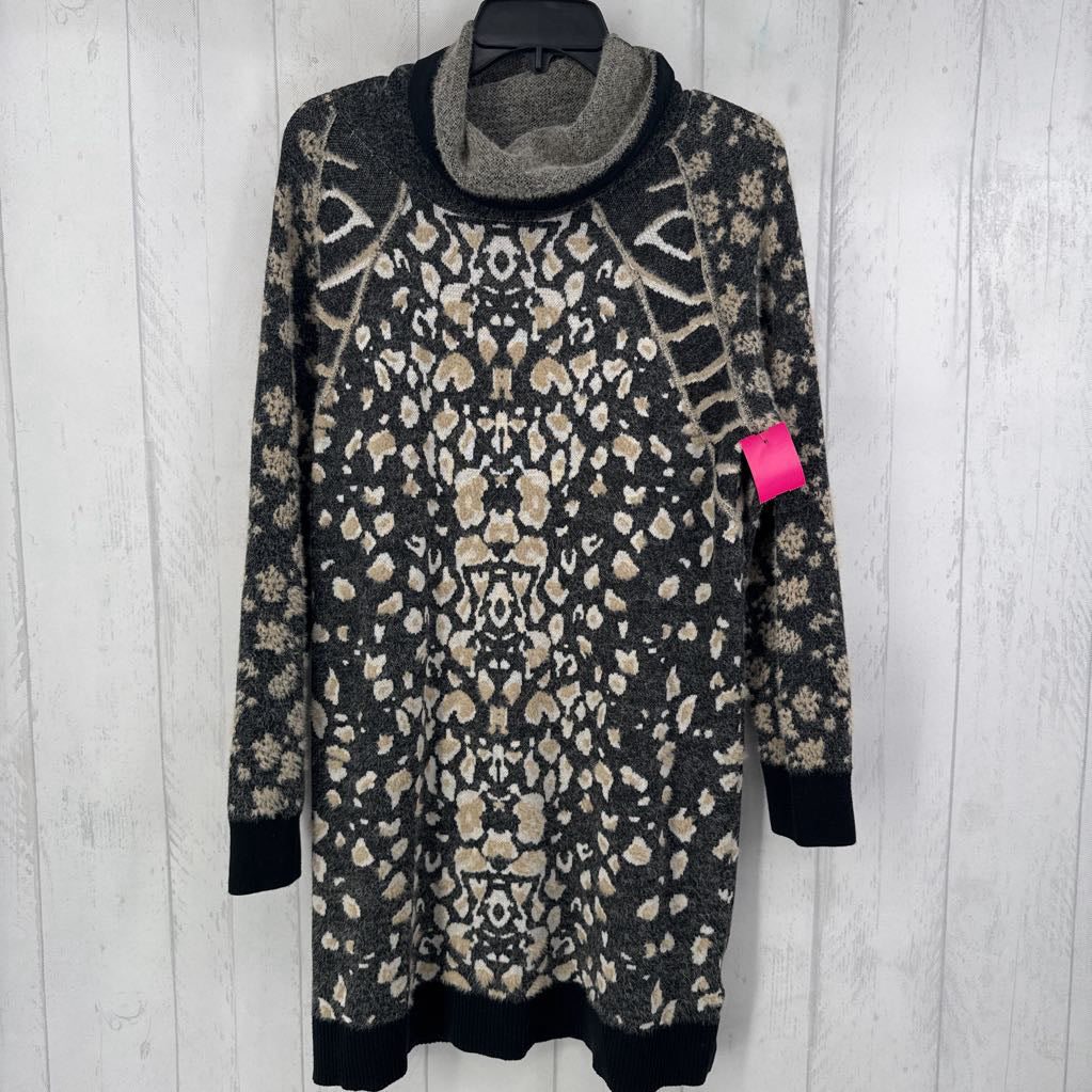 S l/s animal print cowl neck sweater dress