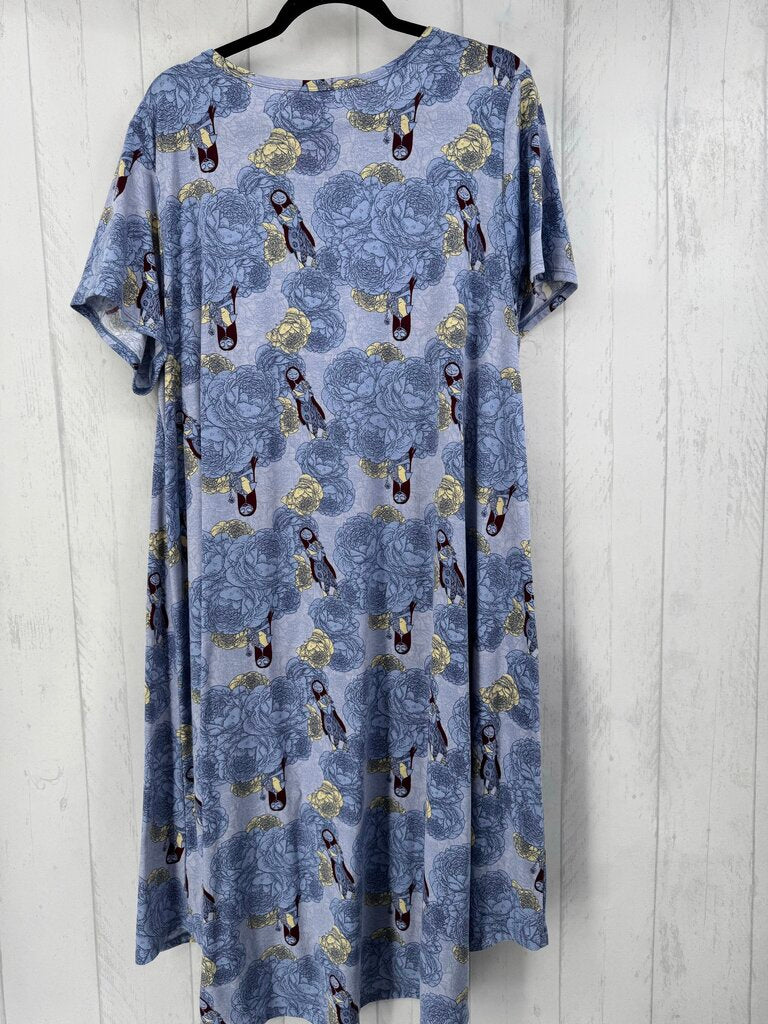 3XL flo print hi-lo s/s dress