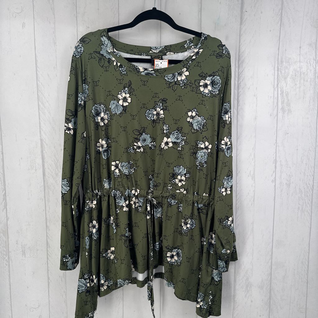 2X flo print drawstring waist l/s top