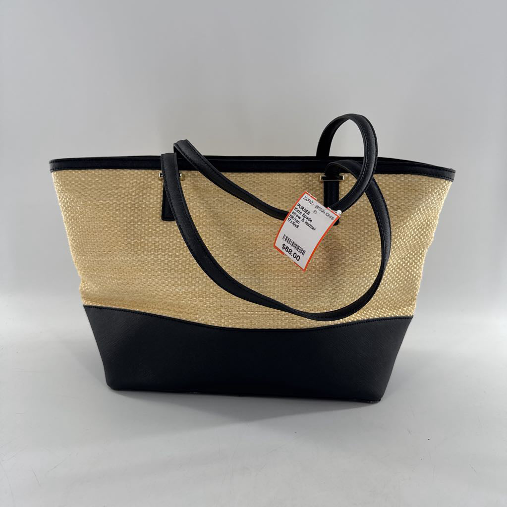 straw & leather tote bag