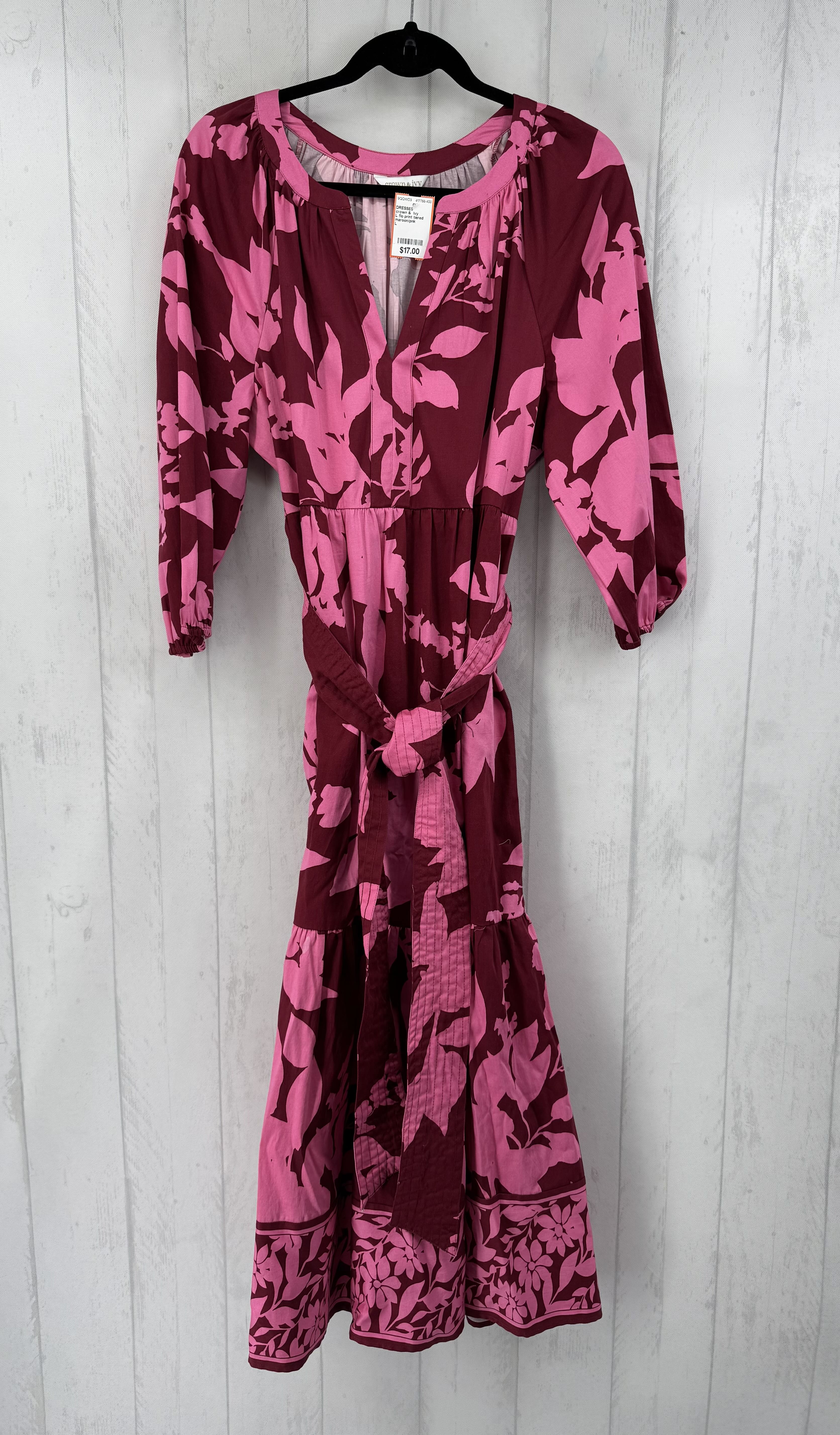 L flo print tiered 3/4 slv dress