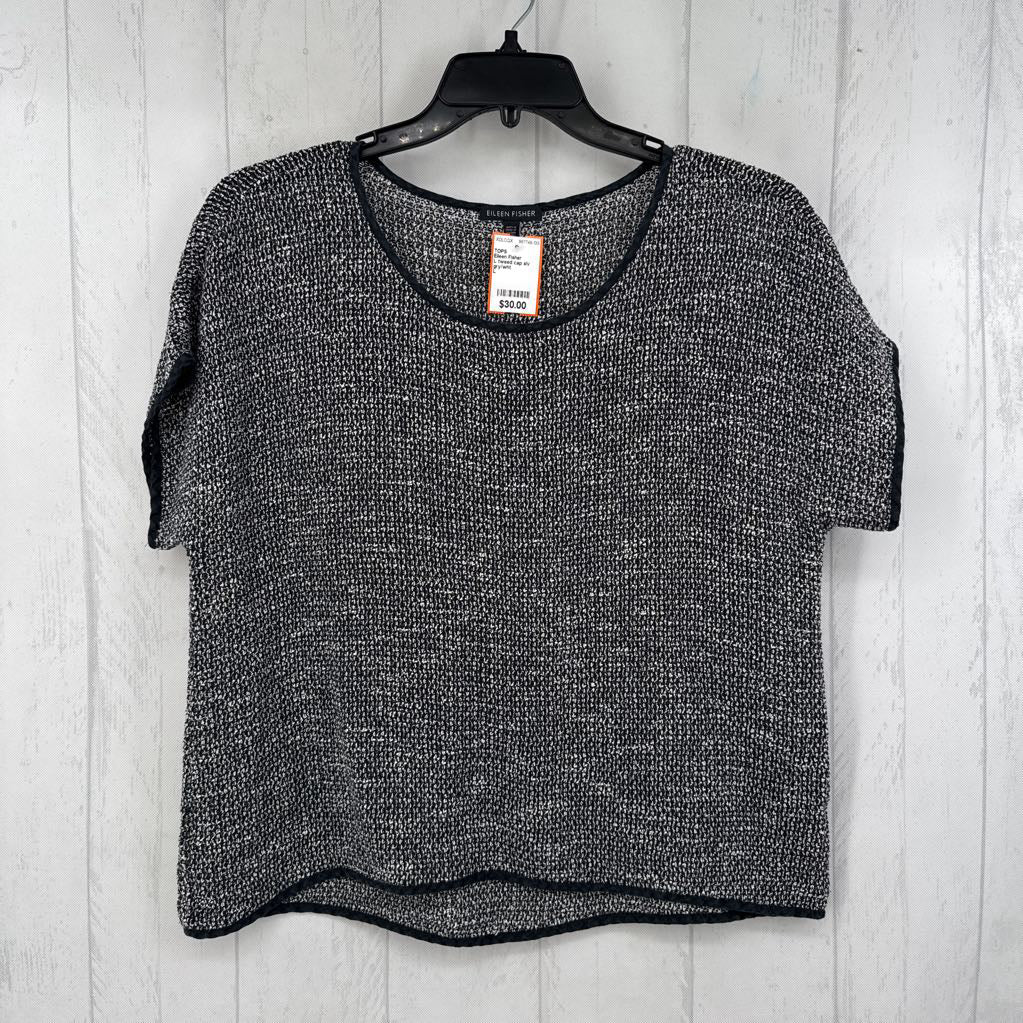 L tweed cap slv top