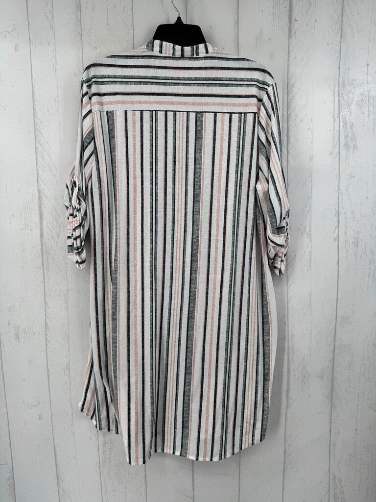 2X striped button down tab slv dress