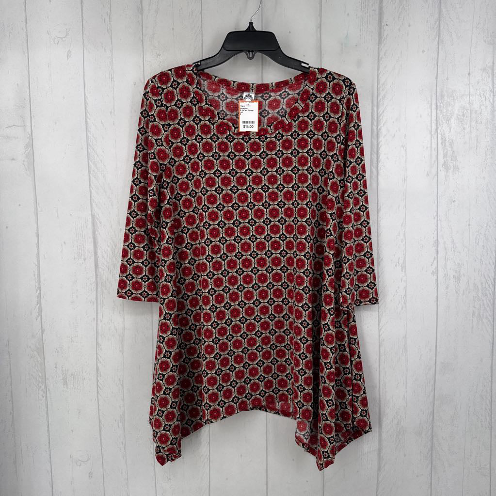 S 3/4 slv flower print top