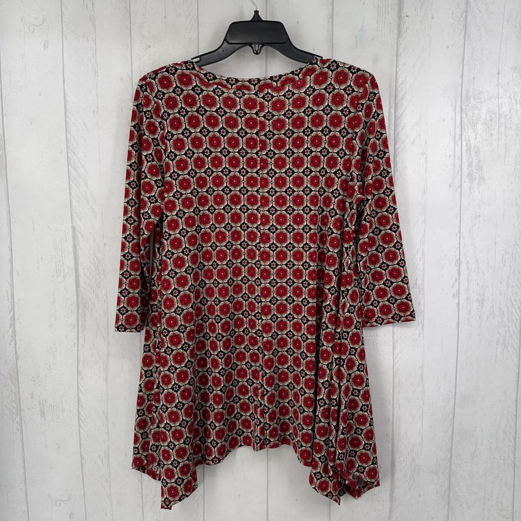 S 3/4 slv flower print top