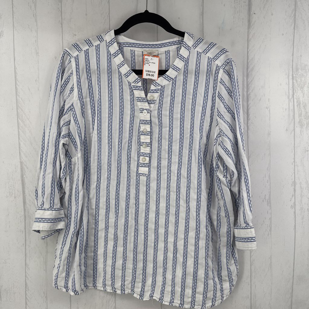 2x 3/4 slv stripe half button top