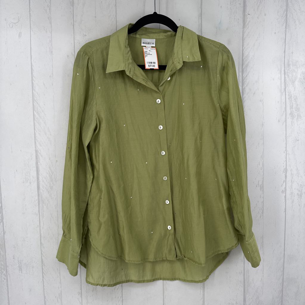 M rhinestone embelished button down l/s top