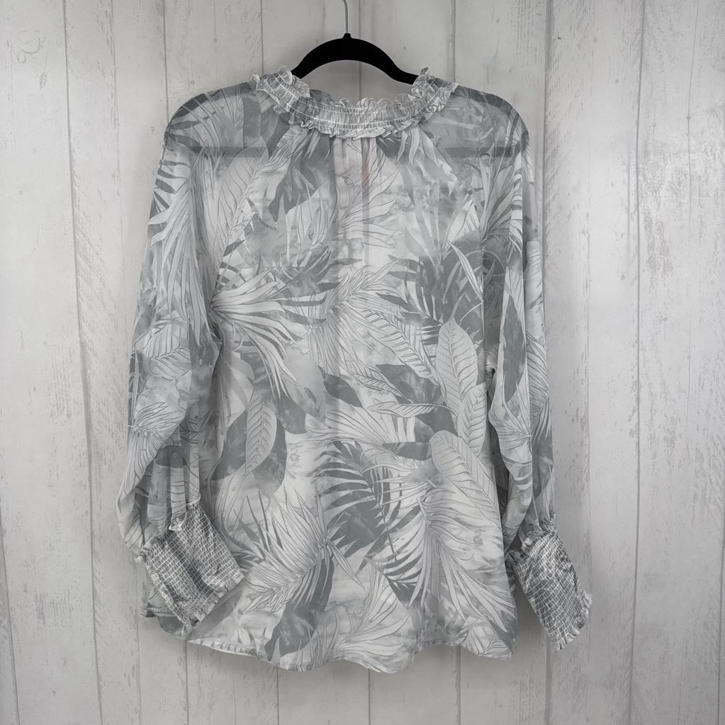 XL leaf print tie-front l/s top