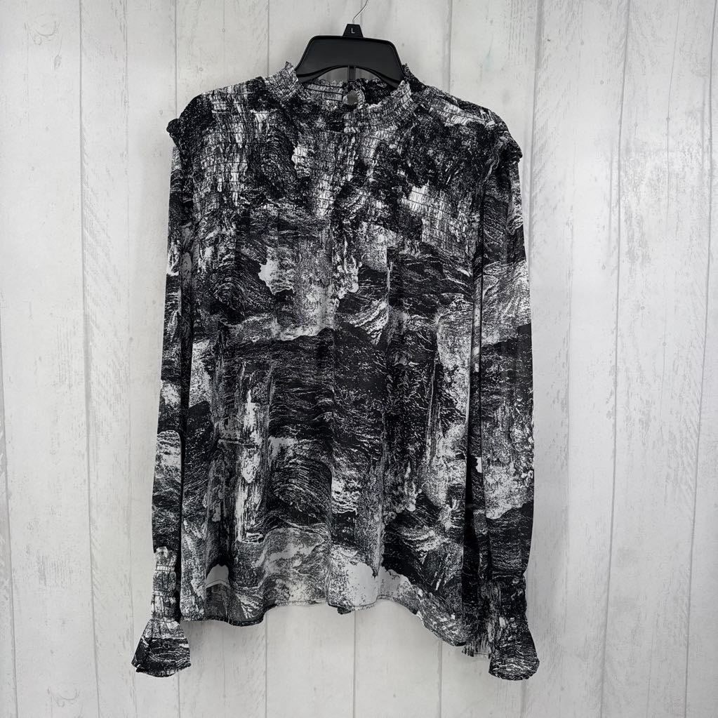 XL printed smocked top l/s top