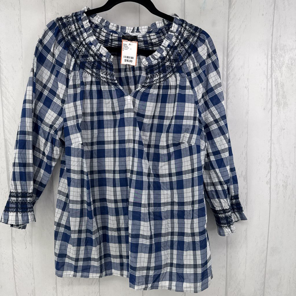 1x 3/4 slv embroidered plaid top