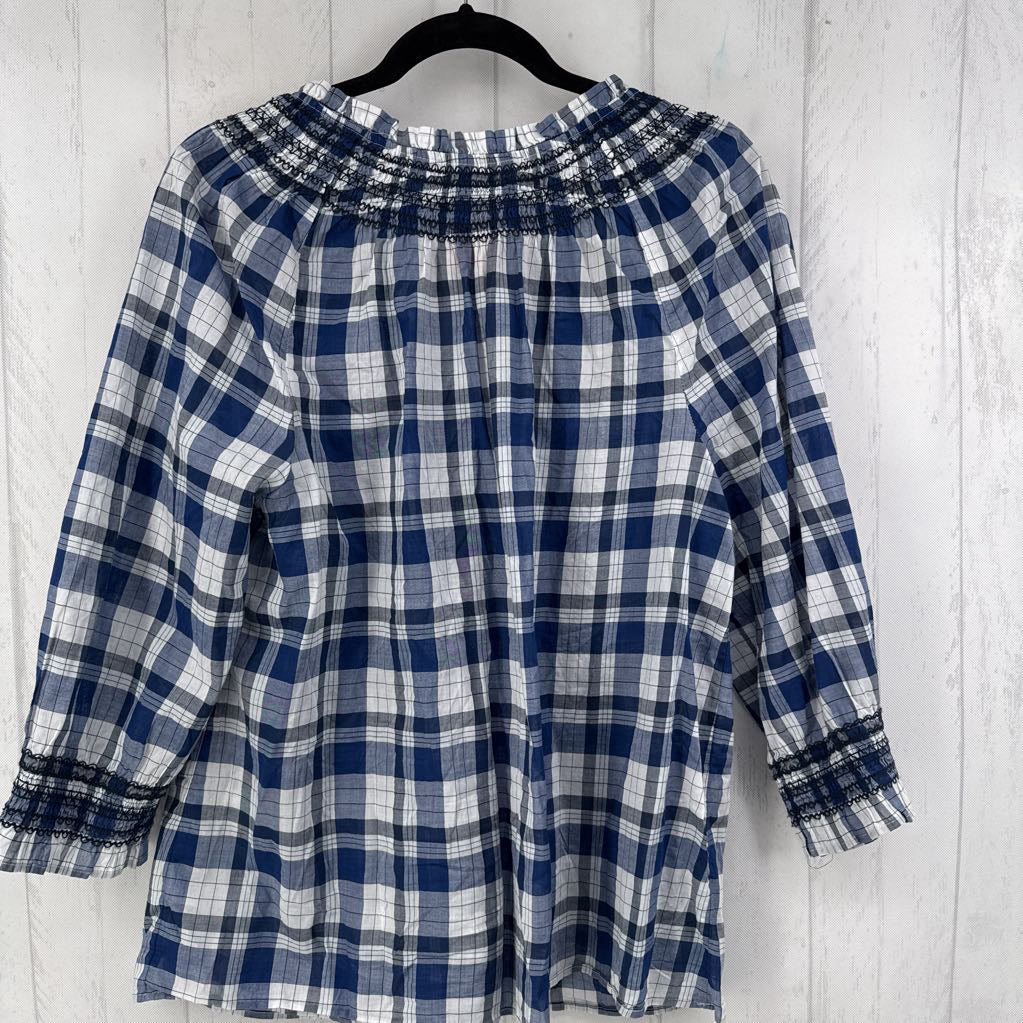 1x 3/4 slv embroidered plaid top