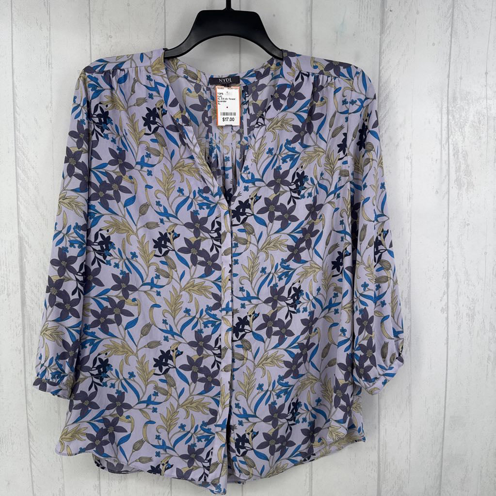XL 3/4 slv flower print button shirt