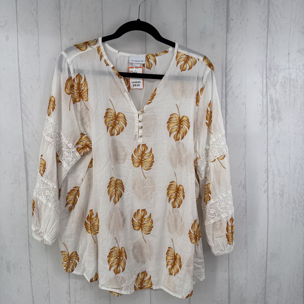 XXL 3/4 slv leaf print top