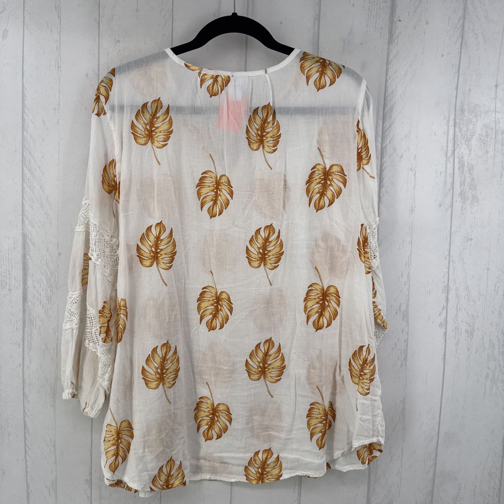 XXL 3/4 slv leaf print top