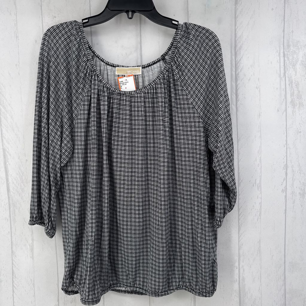 XL 3/4 slv houndstooth scoop neck top