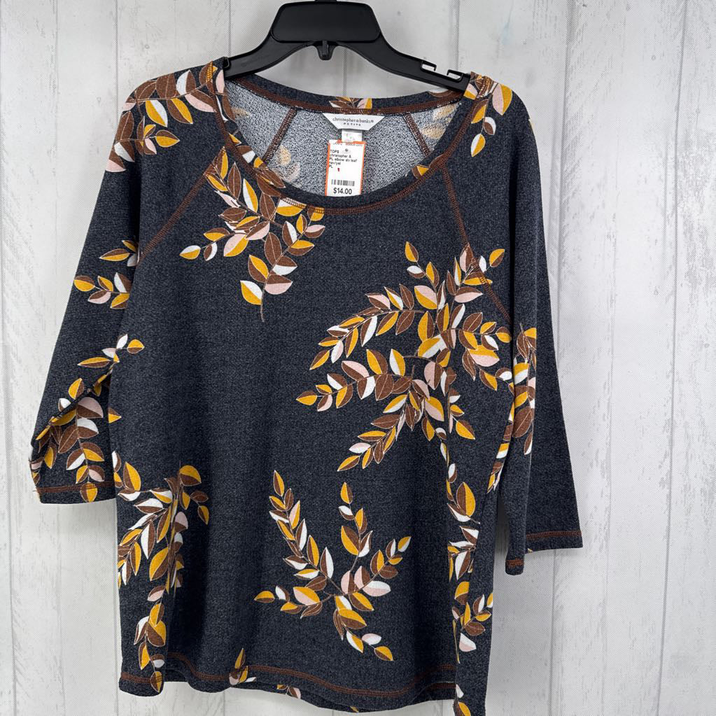 PL elbow slv leaf print top