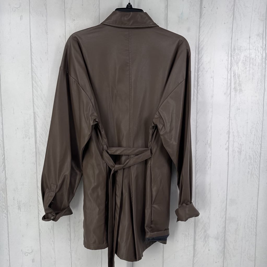 L faux leather l/s belted romper