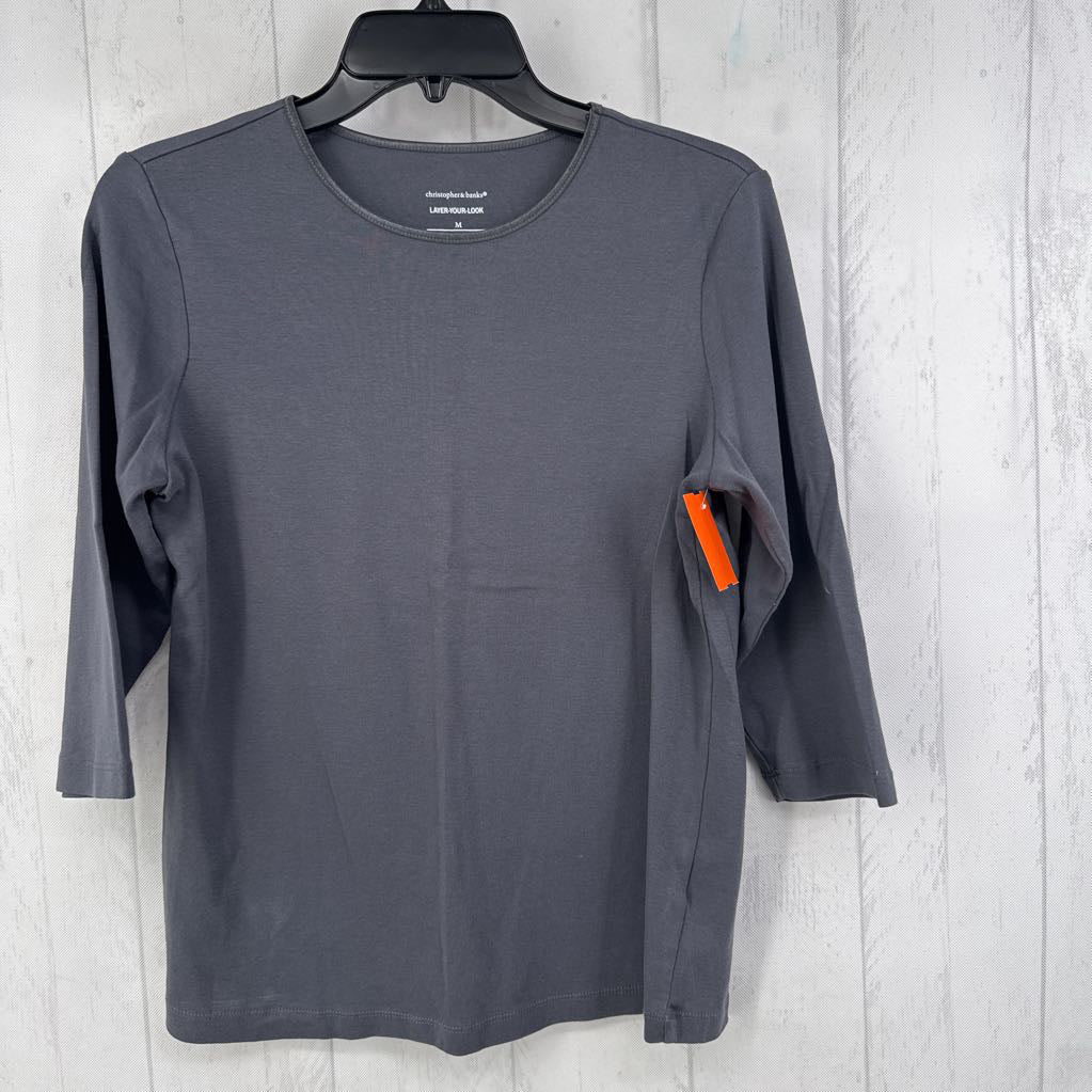 M elbow slv crew neck top