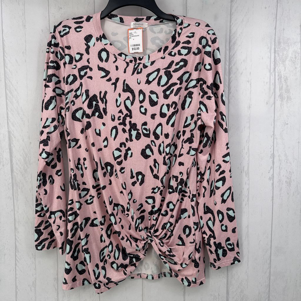 L l/s animal print twist top